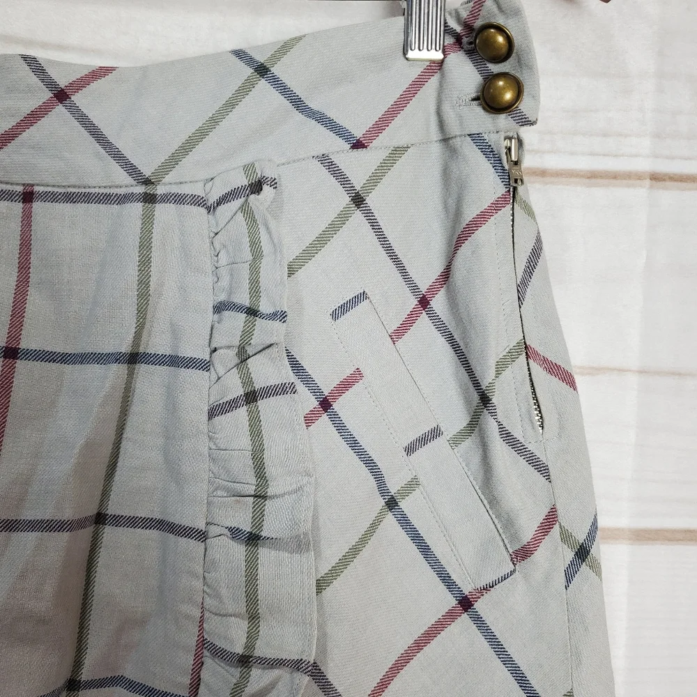 Anthropologie Edme & Esyllte Gray Plaid Ruffle Lined A-Line Skirt Size 6